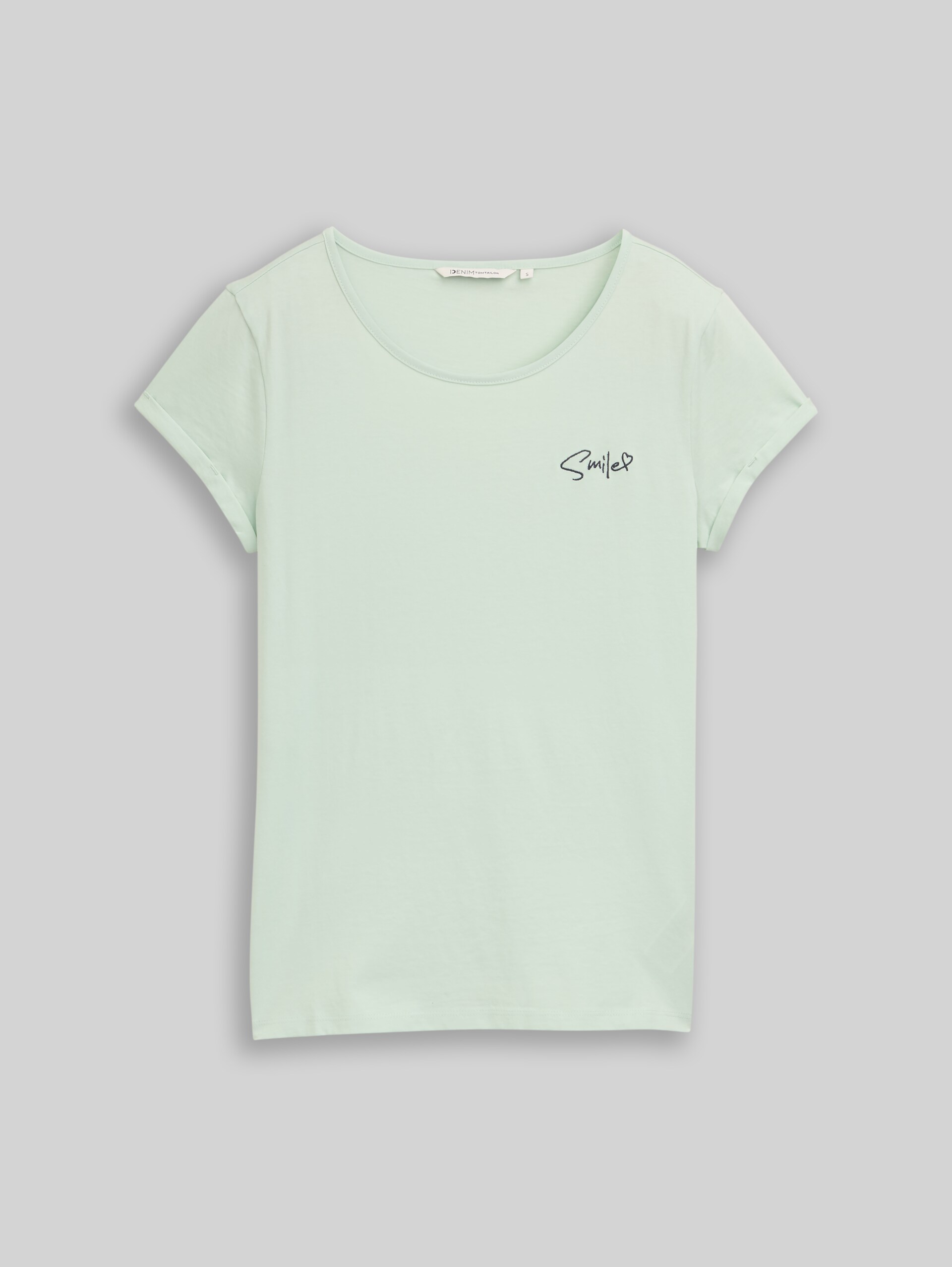 Slim fit T-shirt with embroidery - light matcha green - Front product view