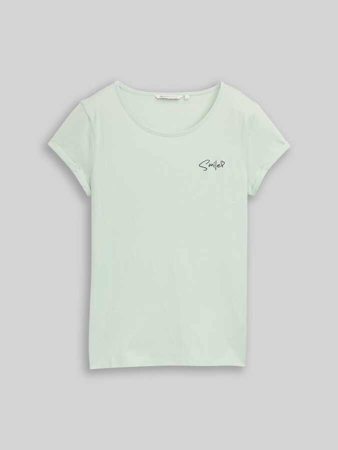 Slim fit T-shirt met borduursel door Denim Female, light matcha green