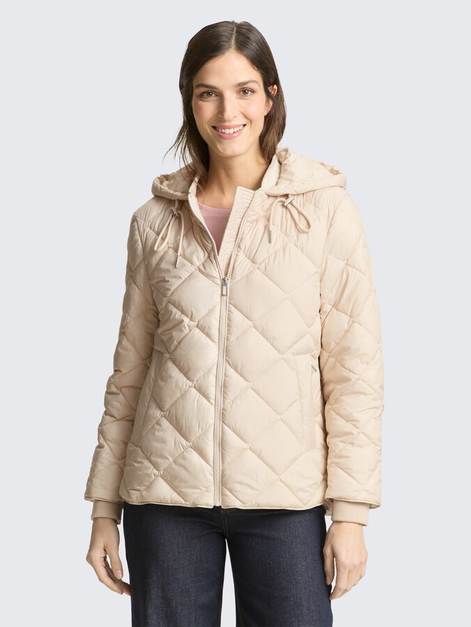 Lightweight quilted jacket with hood by Women, sand stone beige