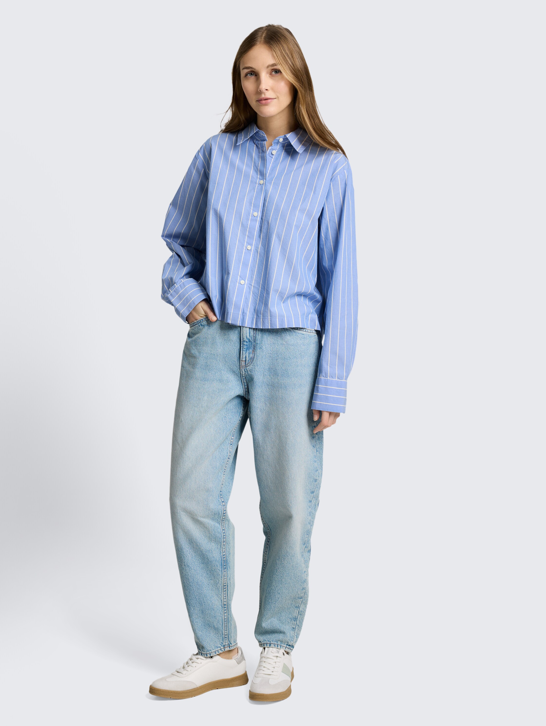 Boxy Fit Hemdbluse aus Baumwolle - mid_blue_white_stripe_1 - 