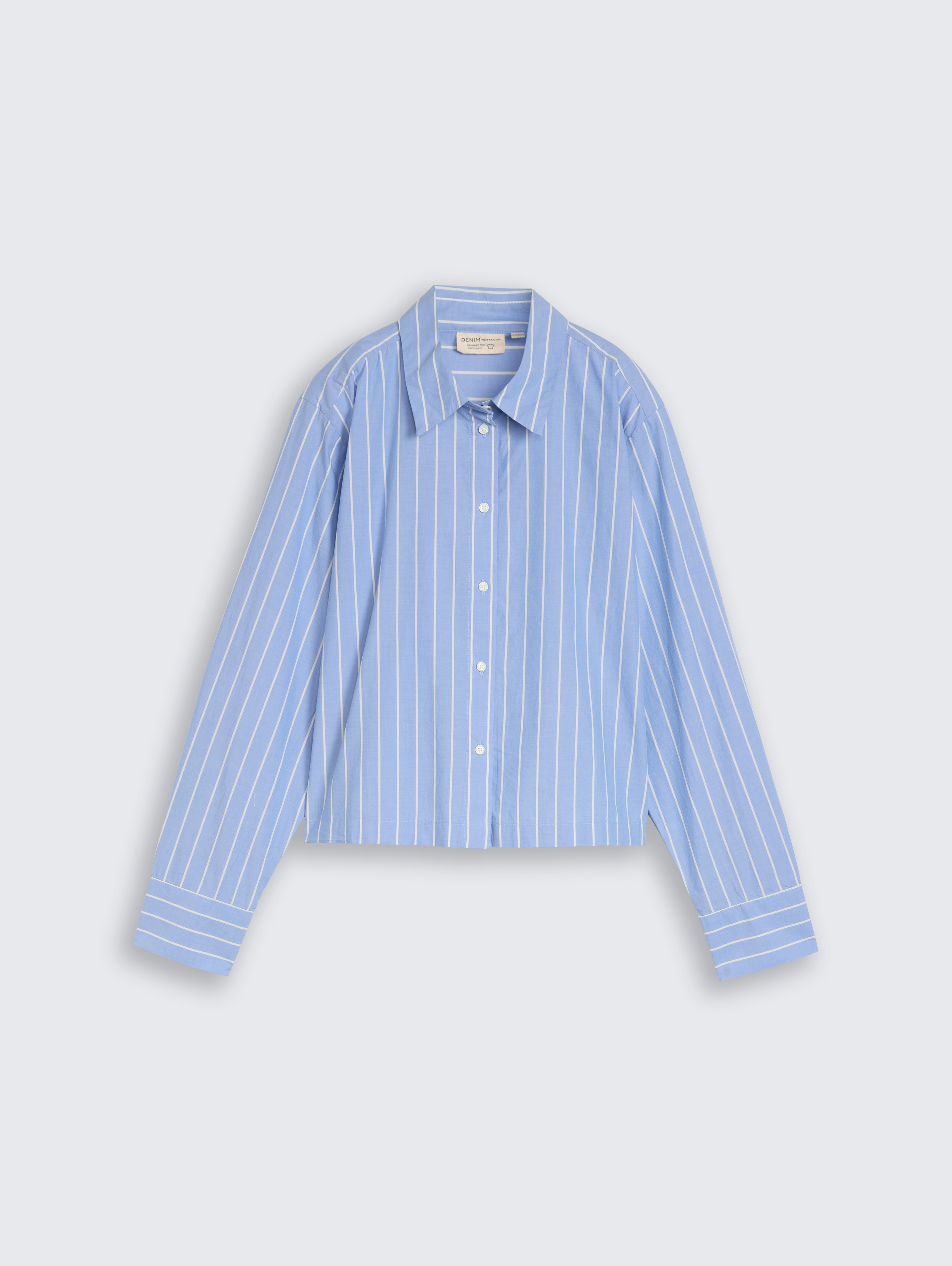 Boxy Fit Hemdbluse aus Baumwolle von Denim Female, mid blue white stripe