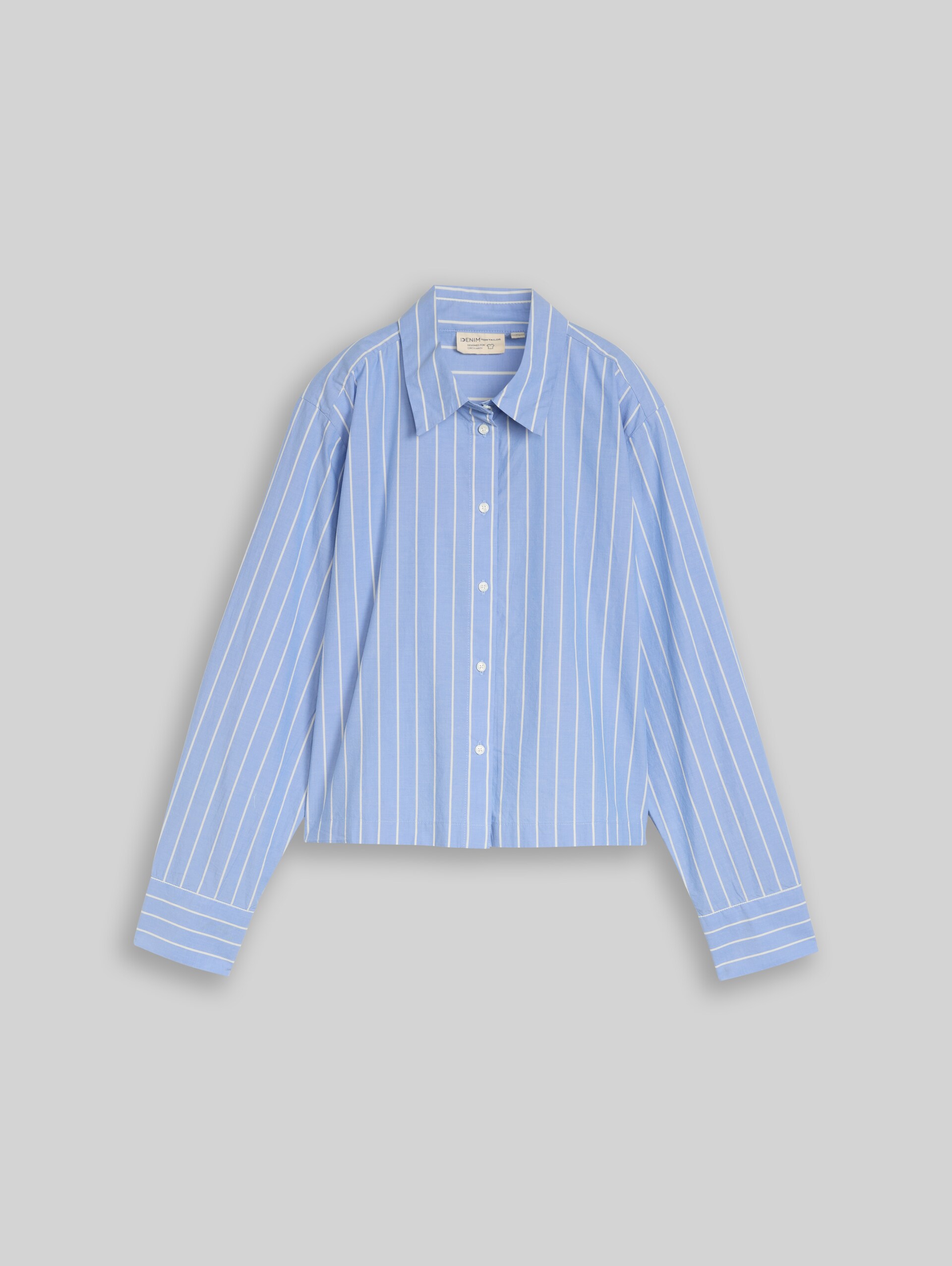 Boxy fit cotton shirt blouse - mid blue white stripe - Front product view
