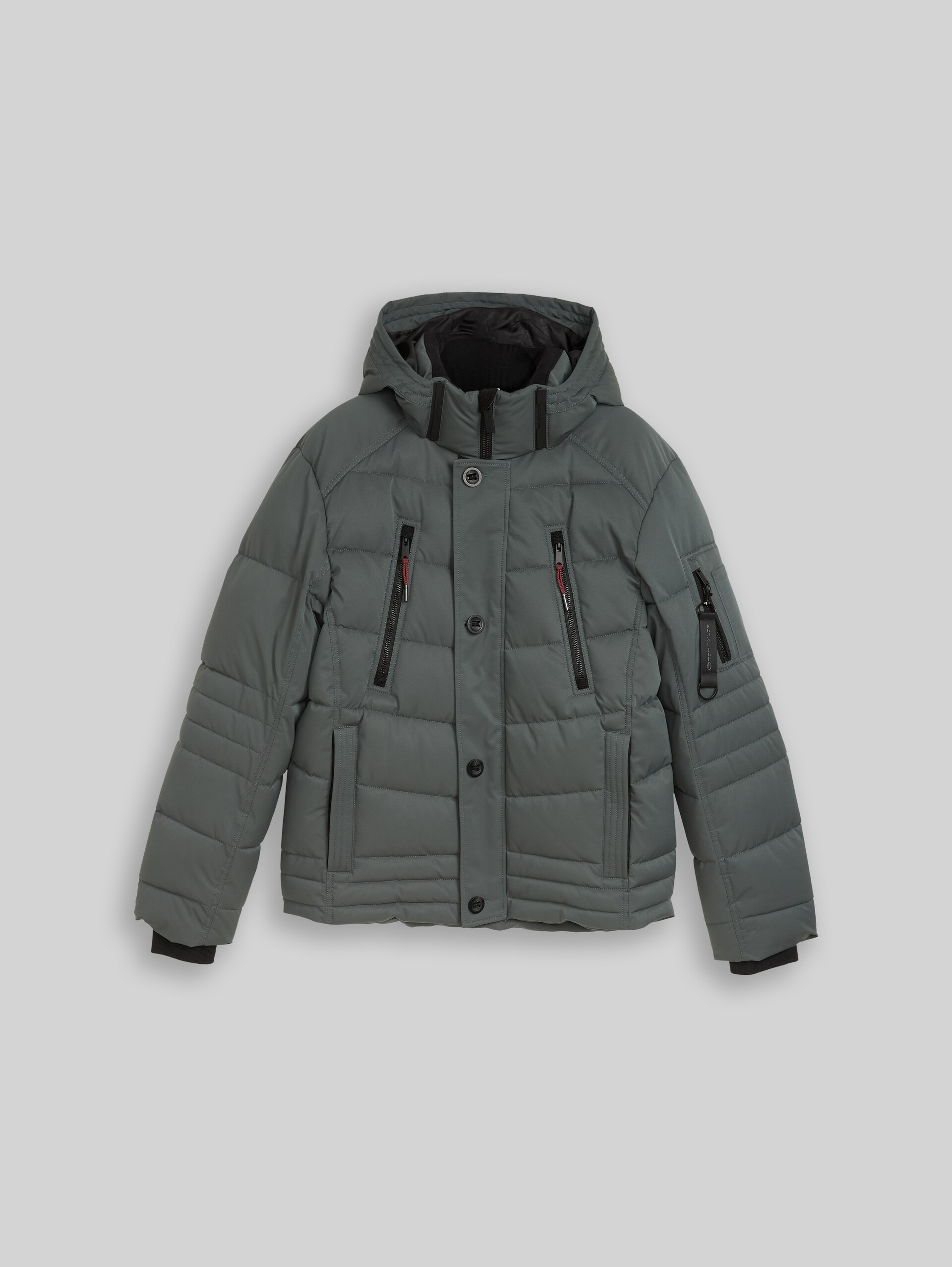Puffer-Jacke mit abnehmbarer Kapuze - Darkest Olive - Vorder-Produkt-Ansicht
