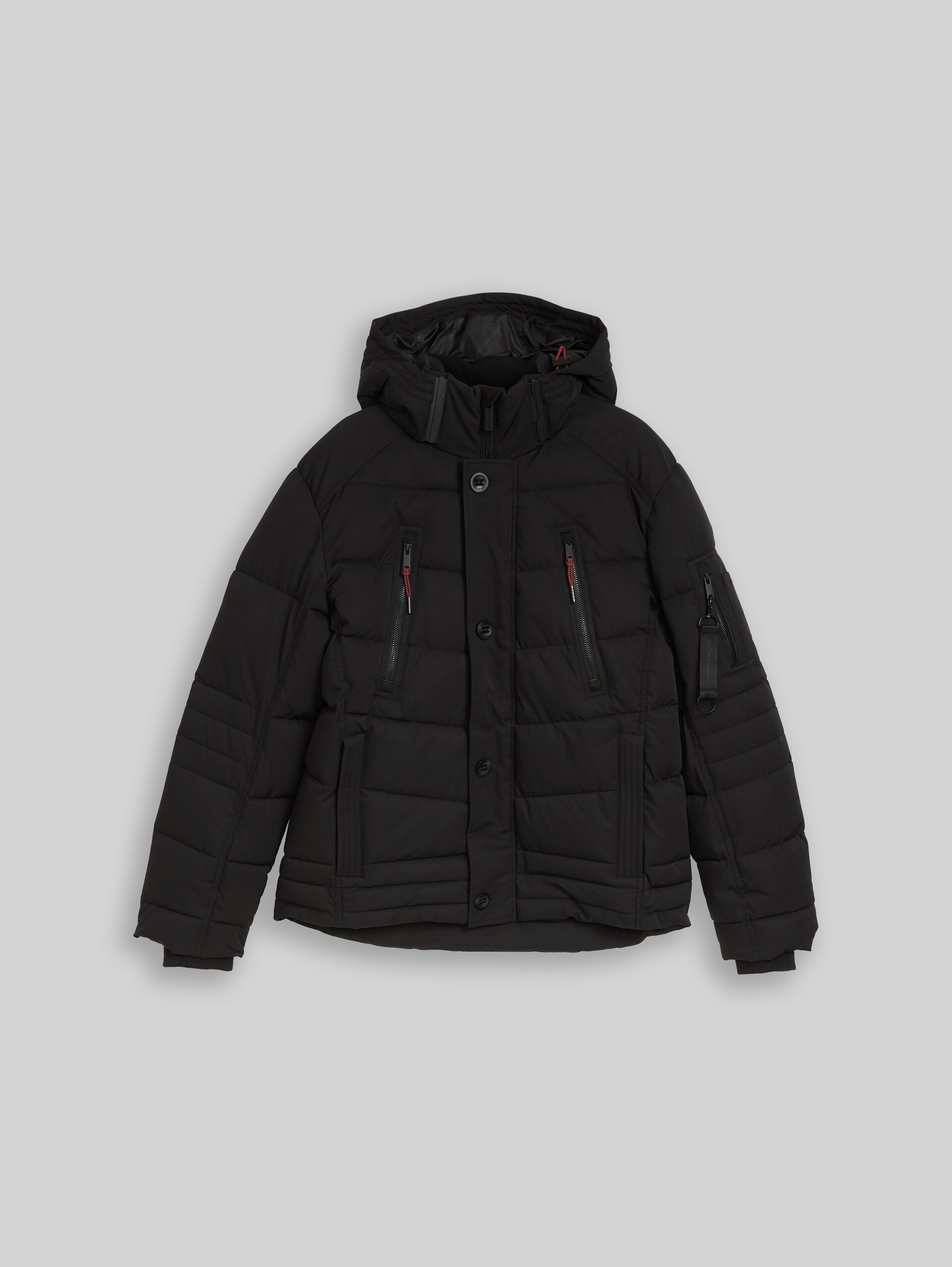 Puffer-Jacke mit abnehmbarer Kapuze - Black - Vorder-Produkt-Ansicht