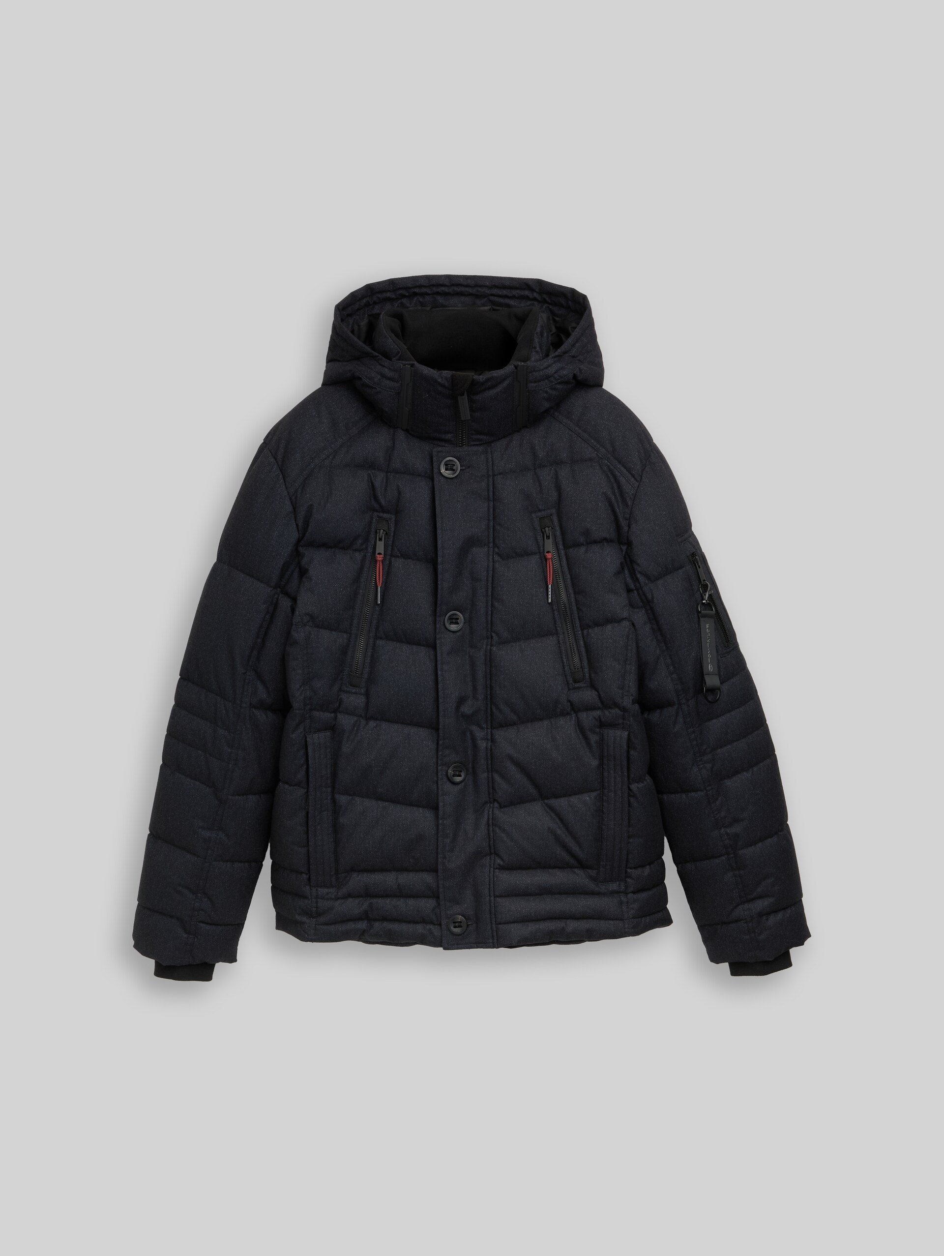 Pufferjas met afneembare capuchon - blue herringbone structure - Product vooraanzicht
