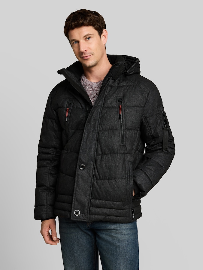 Puffer-Jacke mit abnehmbarer Kapuze von Men, dark herringbone structure