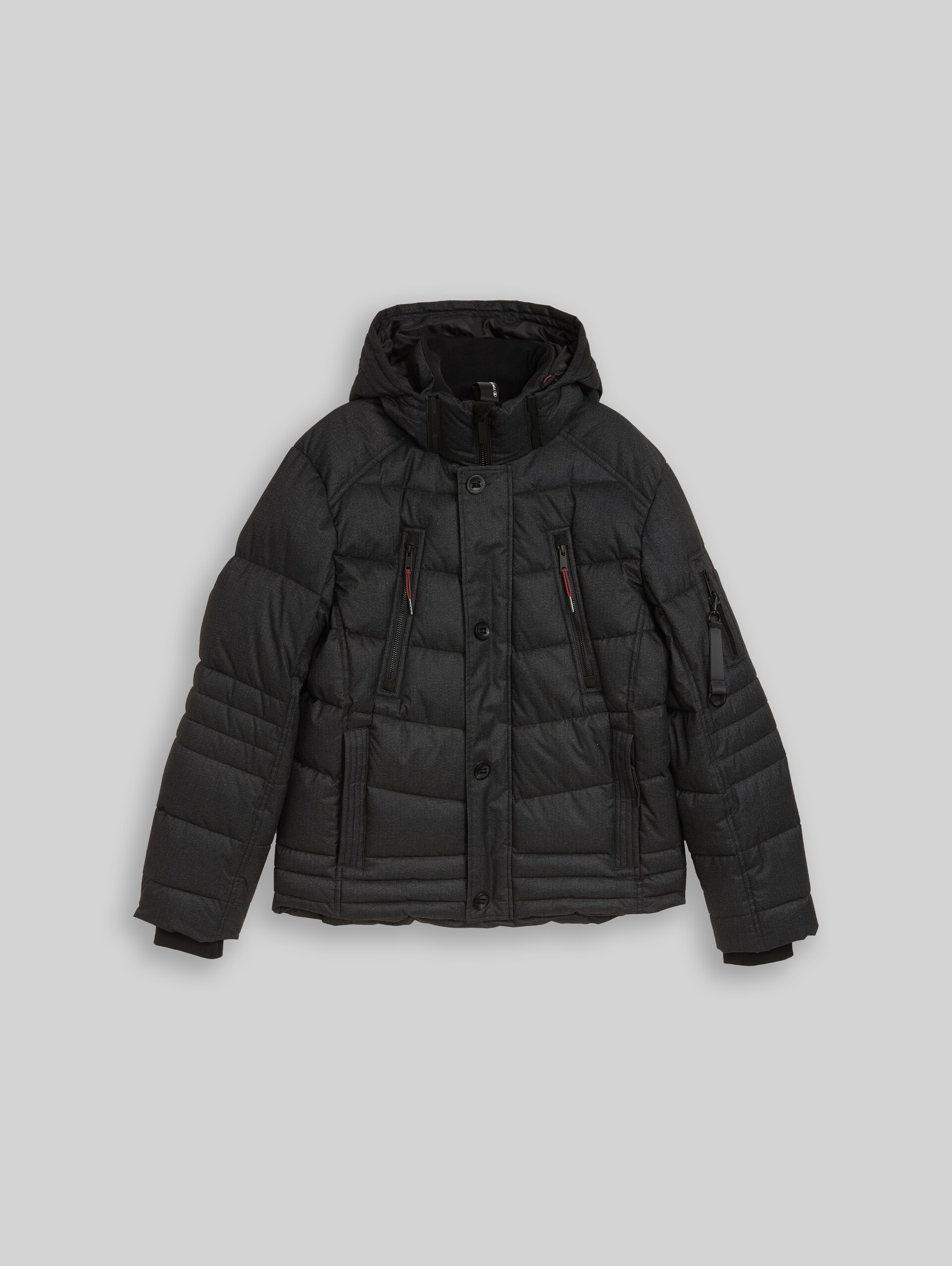 Pufferjas met afneembare capuchon - dark herringbone structure - Product vooraanzicht