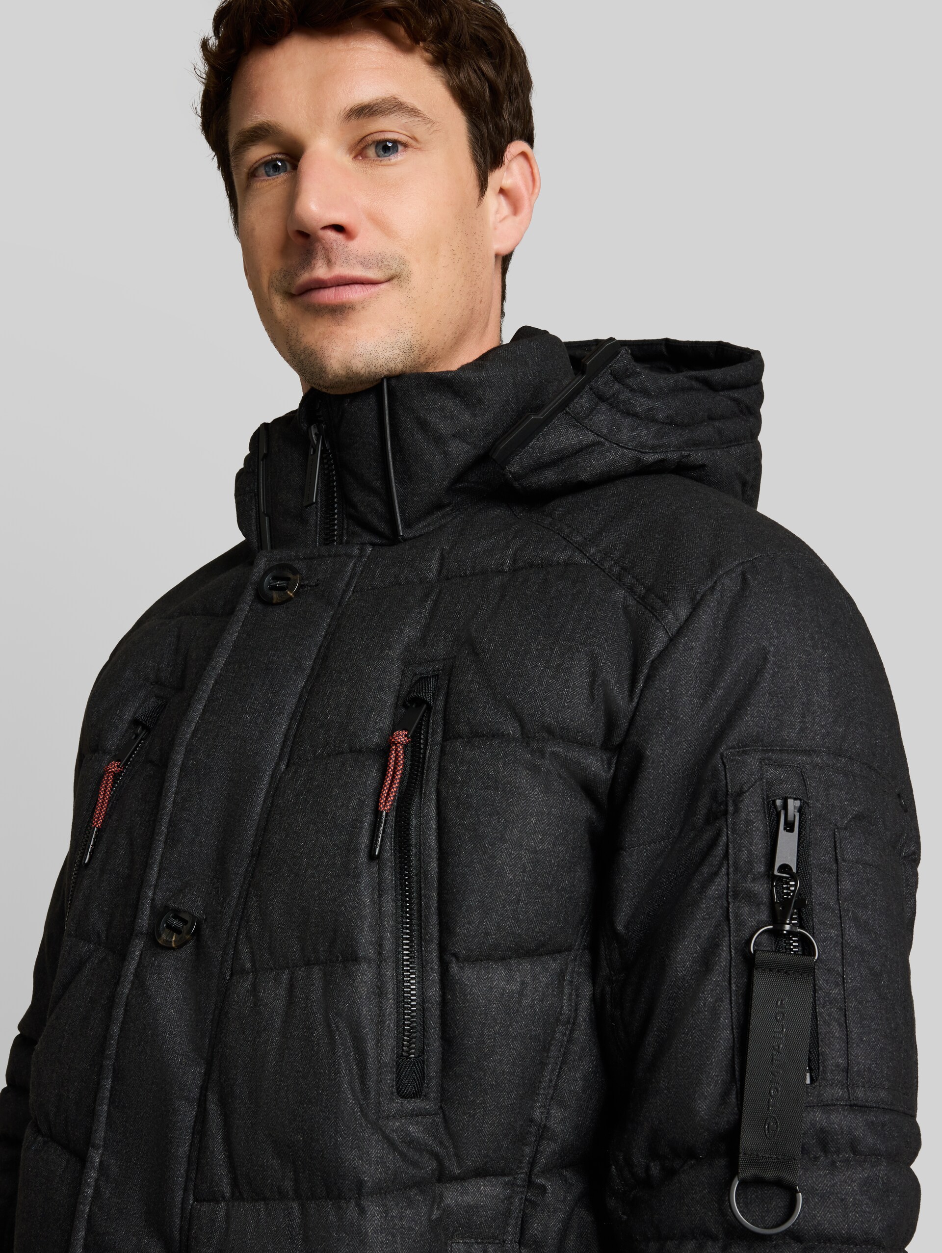 Pufferjas met afneembare capuchon - dark herringbone structure - Detailaanzicht model
