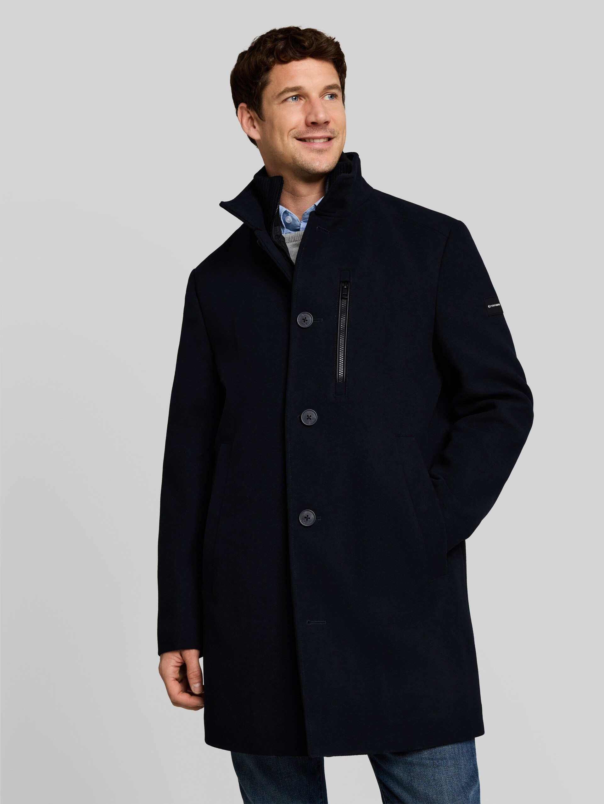 2-in-1 Wollmantel mit abnehmbarem Einsatz - sky captain blue - Model-Vorderansicht