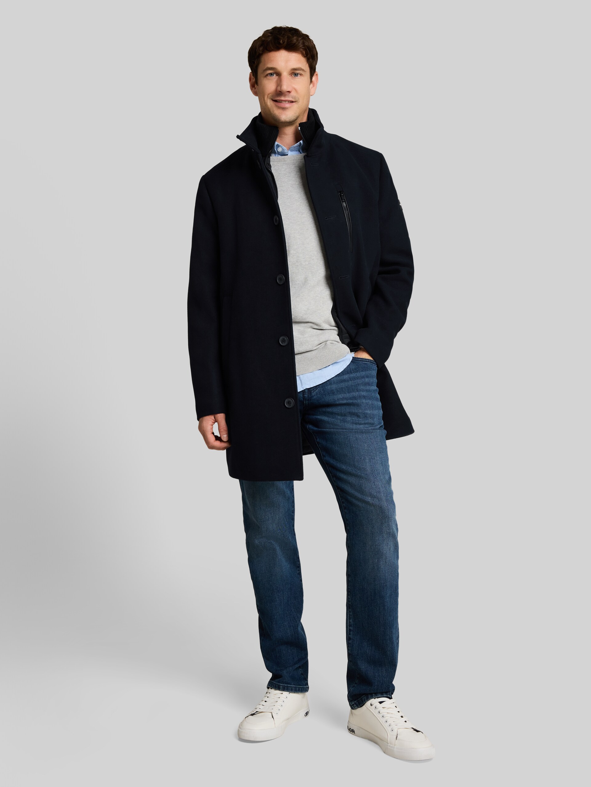 2-in-1 Wollmantel mit abnehmbarem Einsatz - sky captain blue - seitliche Model-Ansicht