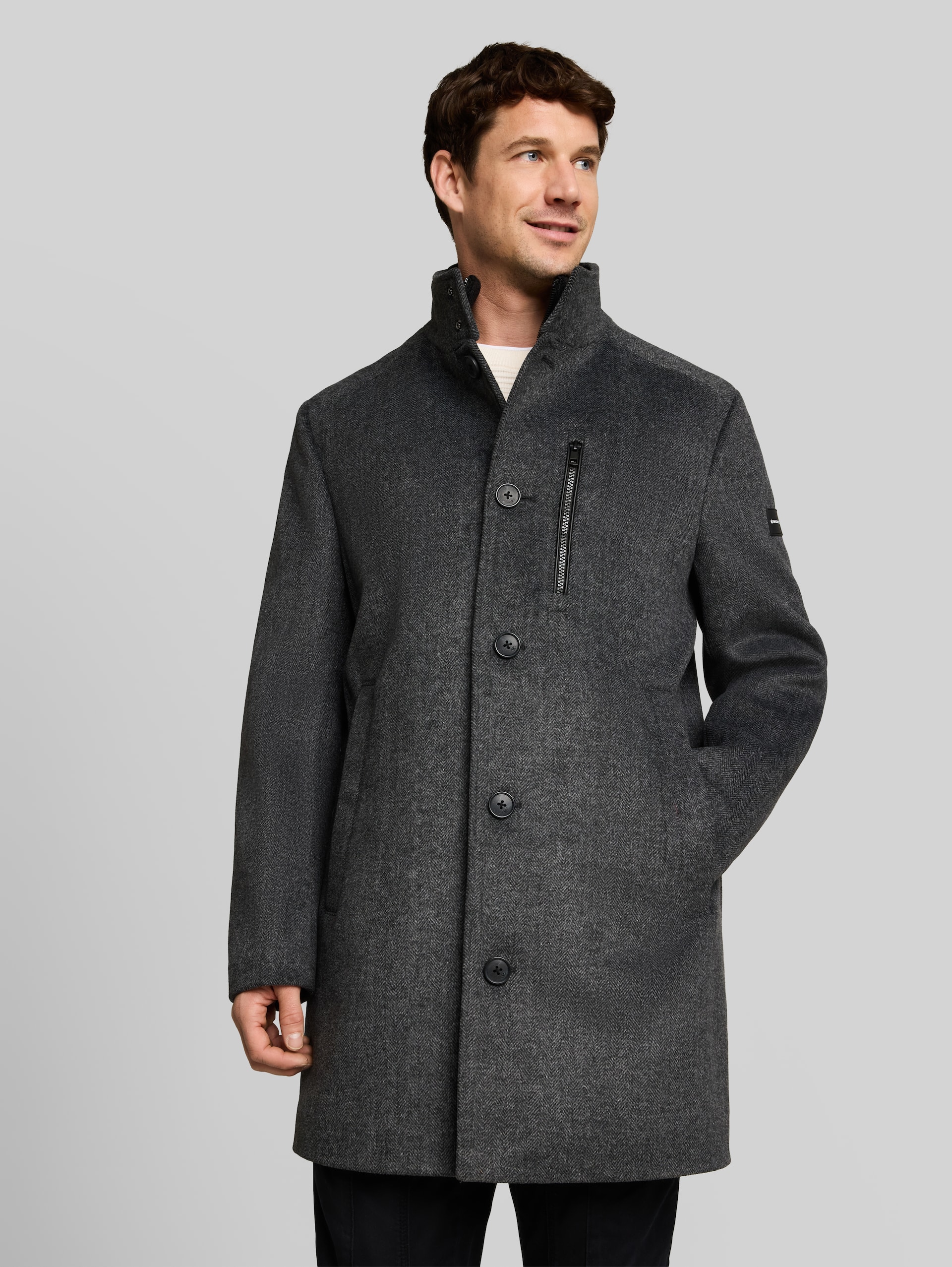 2-in-1 wollen jas met uitneembaar inzetstuk - dark grey black herringbone - Model vooraanzicht