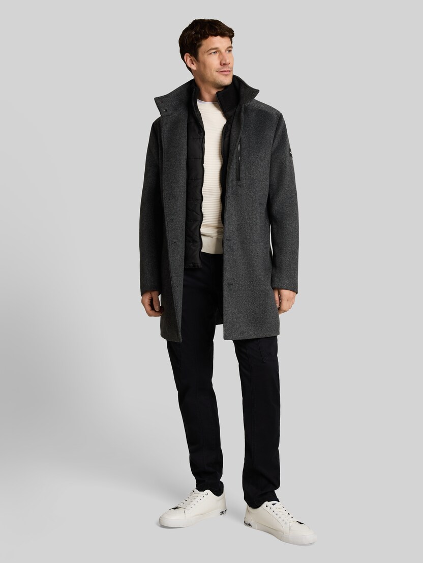 2-in-1 Wollmantel mit abnehmbarem Einsatz von Men, dark grey black herringbone