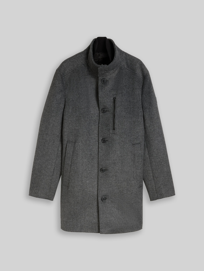 2-in-1 Wollmantel mit abnehmbarem Einsatz von Men, dark grey black herringbone