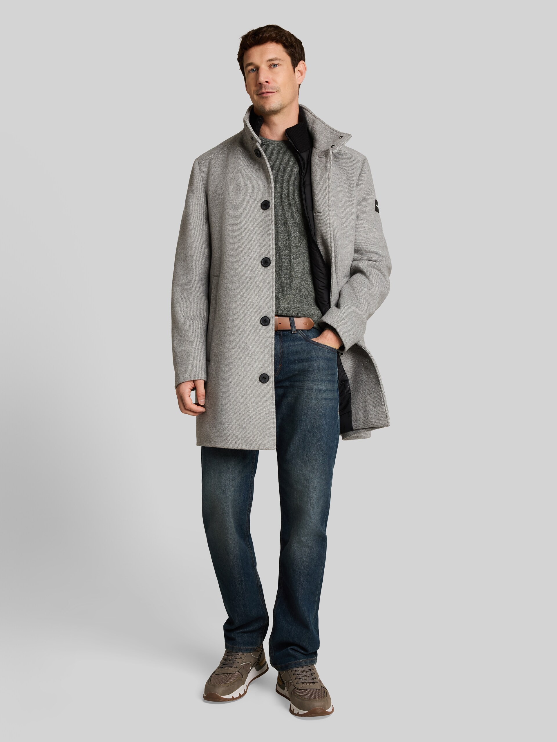 2-in-1 wollen jas met uitneembaar inzetstuk - mid grey melange twill - zijaanzicht model