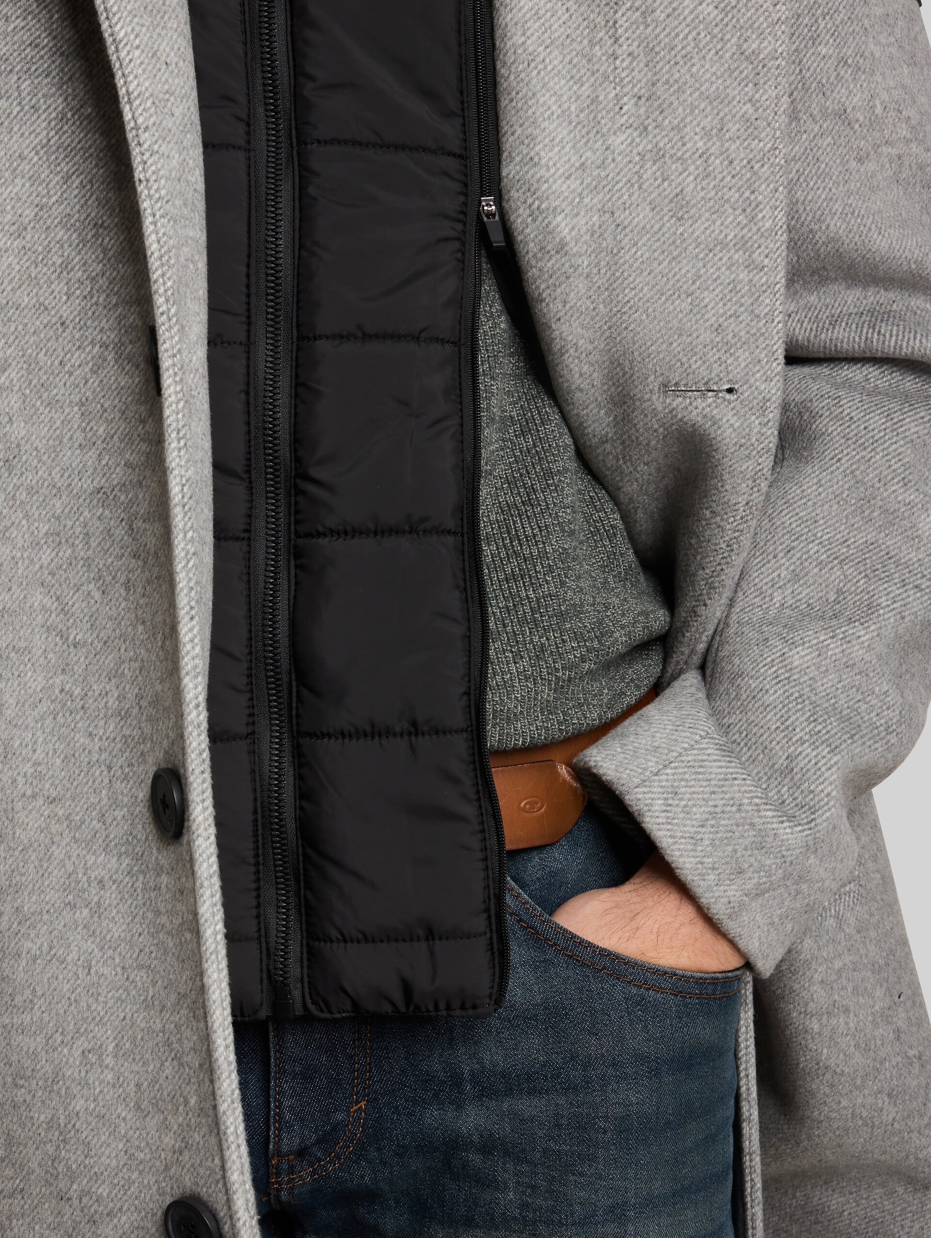 2-in-1 wollen jas met uitneembaar inzetstuk - mid grey melange twill - Detailaanzicht model