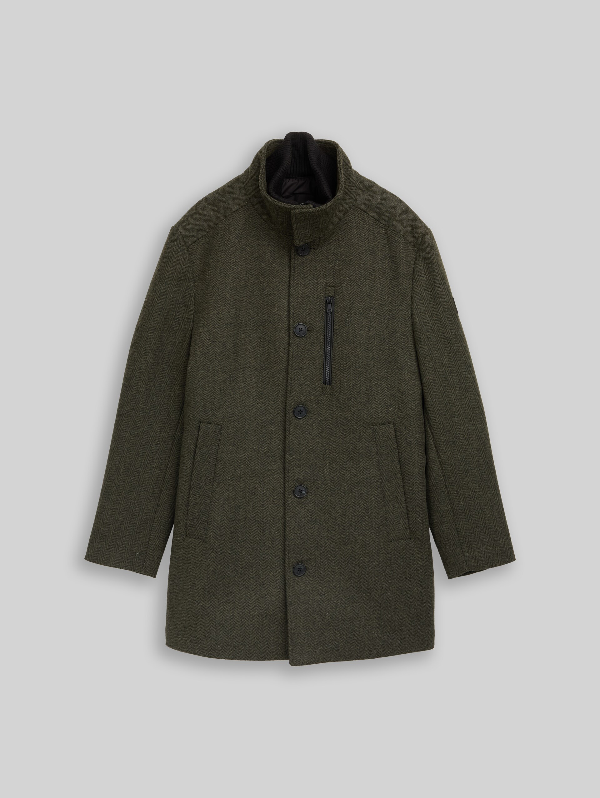 2-in-1 wollen jas met uitneembaar inzetstuk - dark black green herringbone - Product vooraanzicht