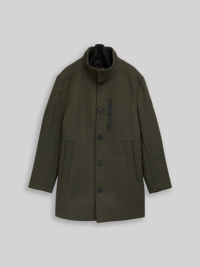 2-in-1 Wollmantel mit abnehmbarem Einsatz von Men, dark black green herringbone