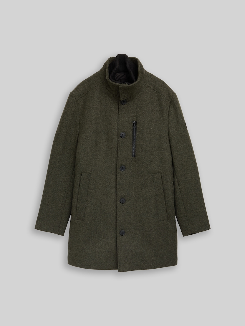 2-in-1 wollen jas met uitneembaar inzetstuk door Men, dark black green herringbone