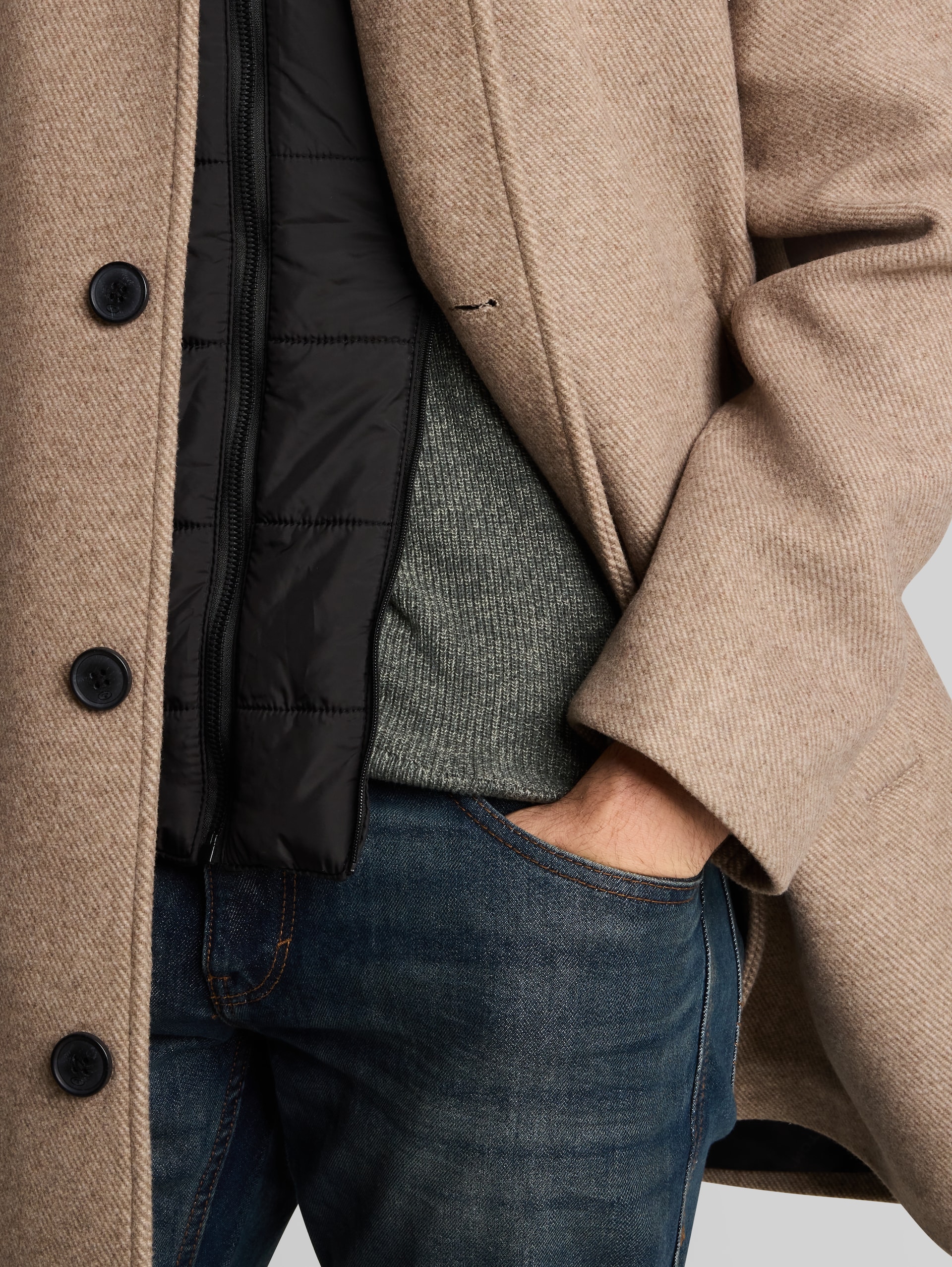 Manteau en laine 2 en 1 avec empiècement amovible - mid beige melange twill - Vue détaillée du modèle