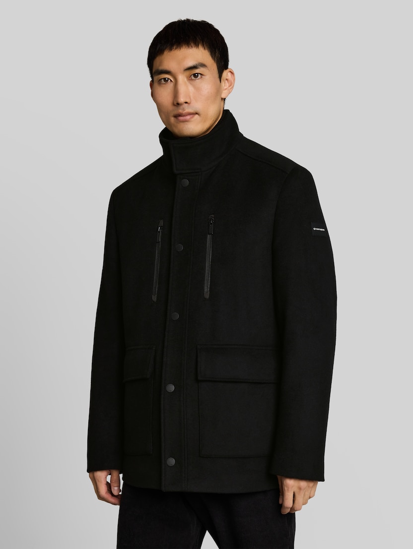 2-in-1 wollen jas met uitneembaar inzetstuk door Men, Black