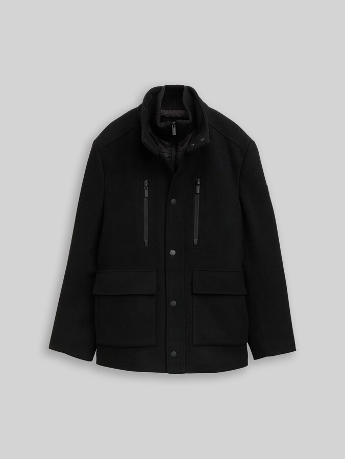 2-in-1 wollen jas met uitneembaar inzetstuk door Men, Black
