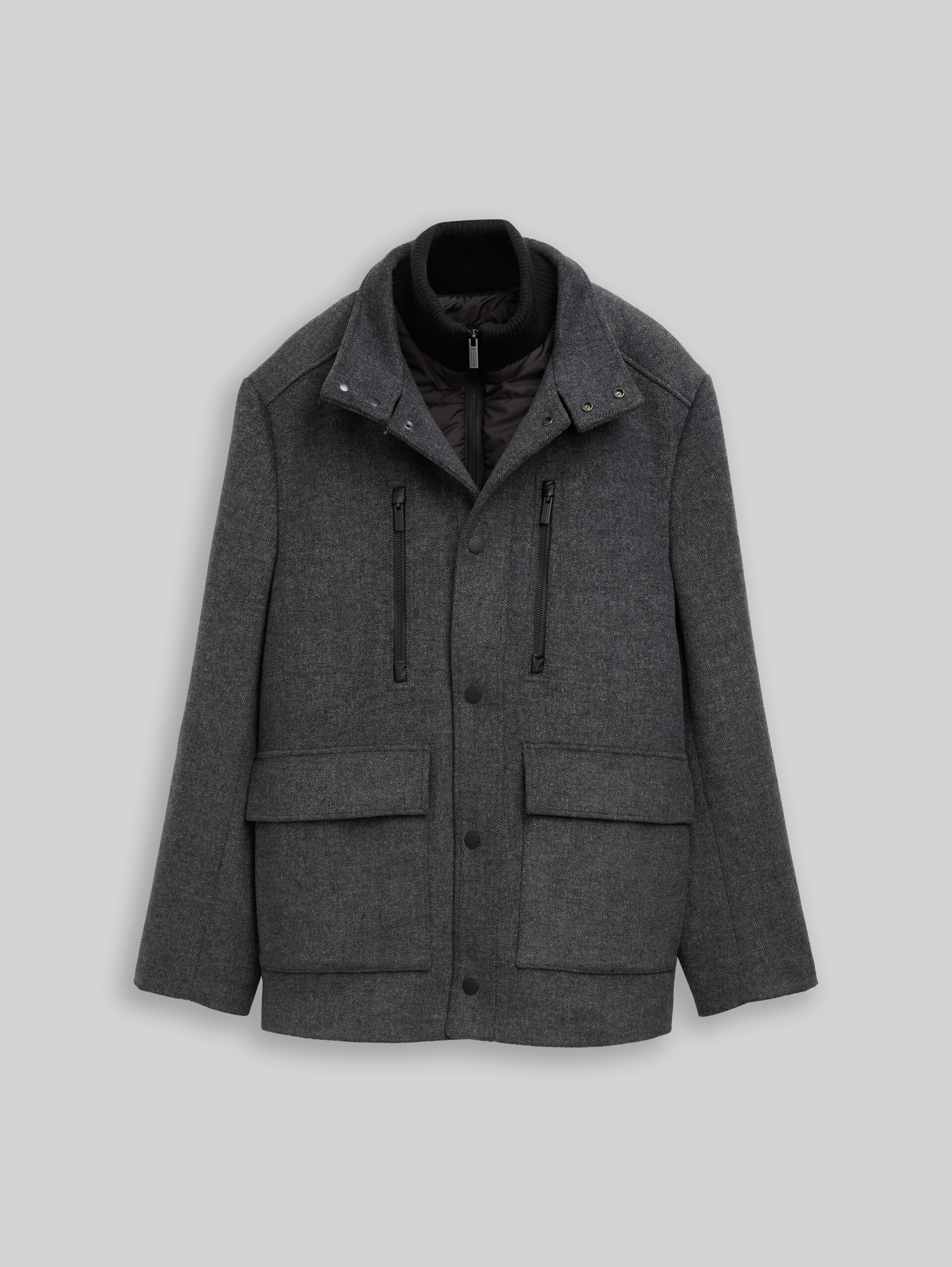 2-in-1 wollen jas met uitneembaar inzetstuk - dark grey black herringbone - Product vooraanzicht