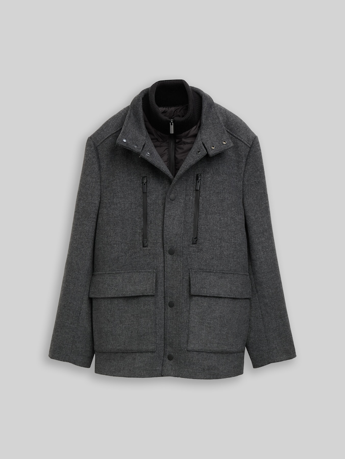 2-in-1 Wolljacke mit abnehmbarem Einsatz von Men, dark grey black herringbone