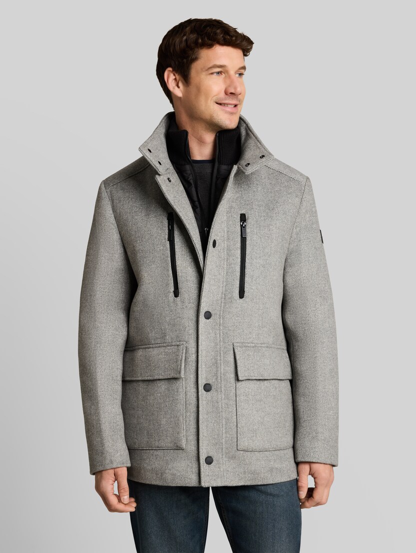 2-in-1 woollen jacket with detachable insert by Men, mid grey melange twill