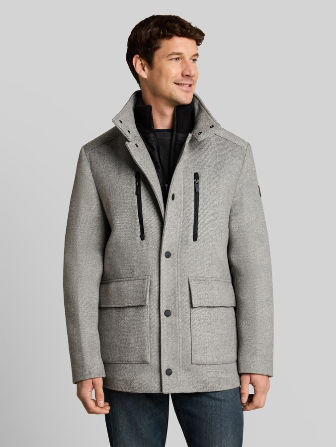 2-in-1 wollen jas met uitneembaar inzetstuk door Men, mid grey melange twill