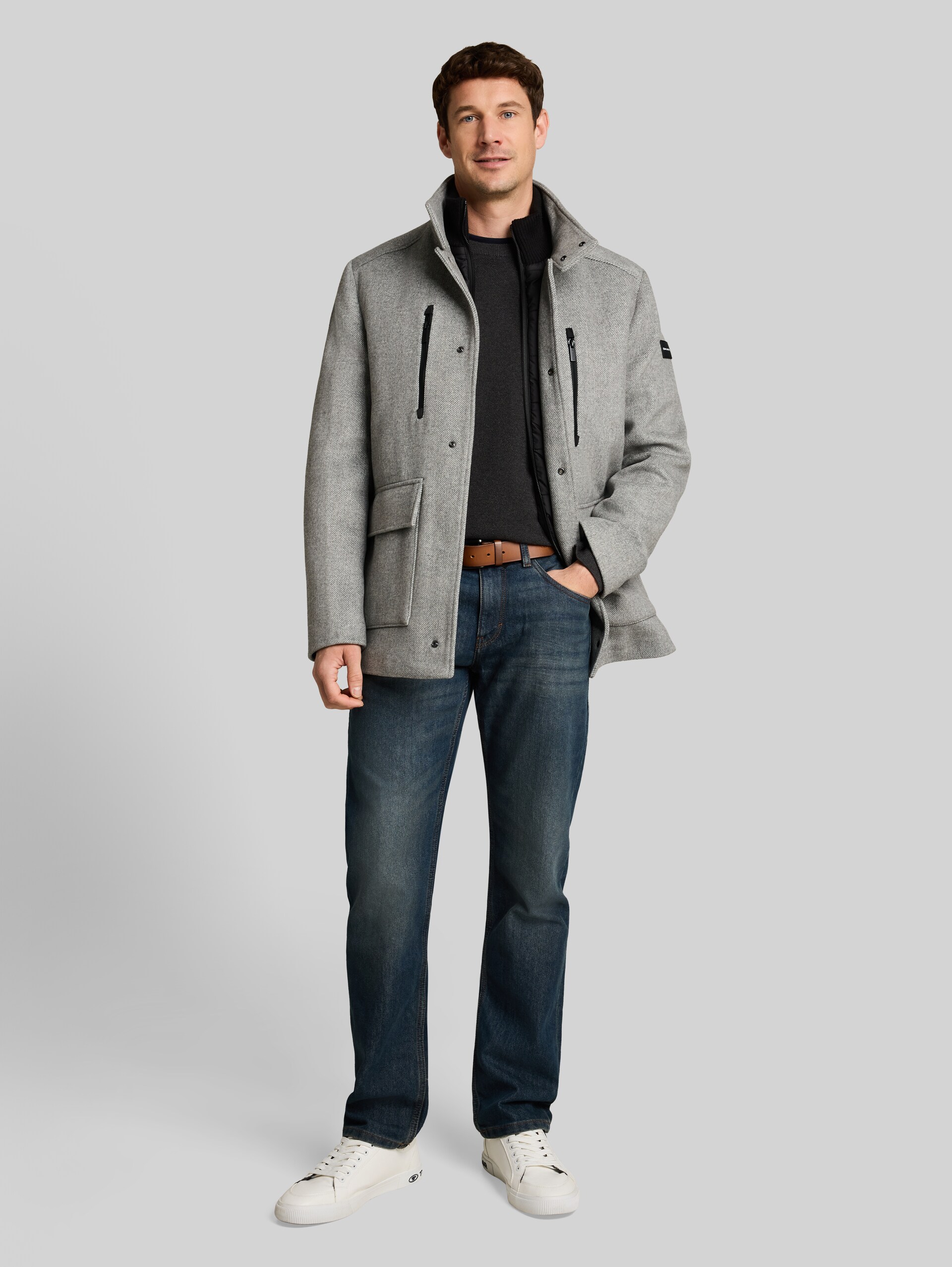 2-in-1 wollen jas met uitneembaar inzetstuk - mid grey melange twill - zijaanzicht model