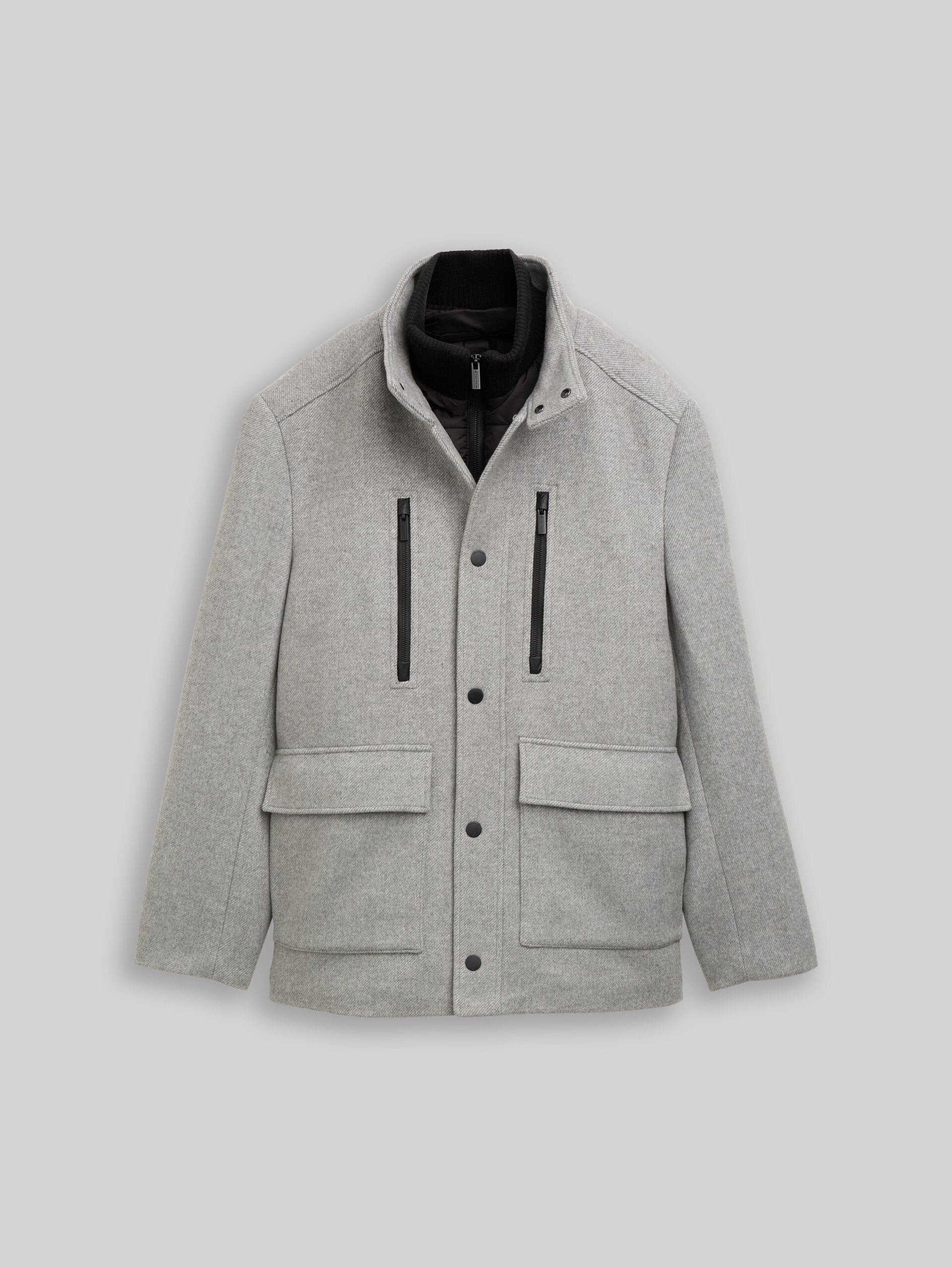 2-in-1 wollen jas met uitneembaar inzetstuk - mid grey melange twill - Product vooraanzicht