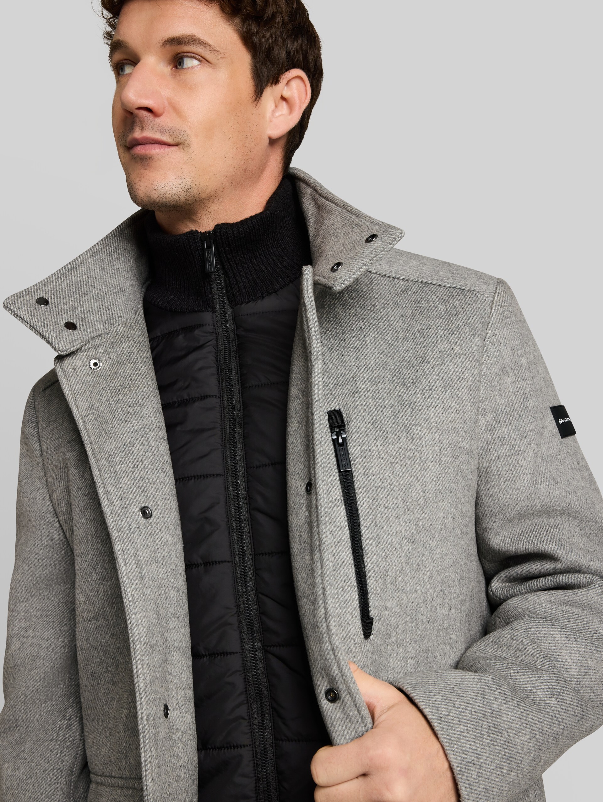 2-in-1 wollen jas met uitneembaar inzetstuk - mid grey melange twill - Detailaanzicht model