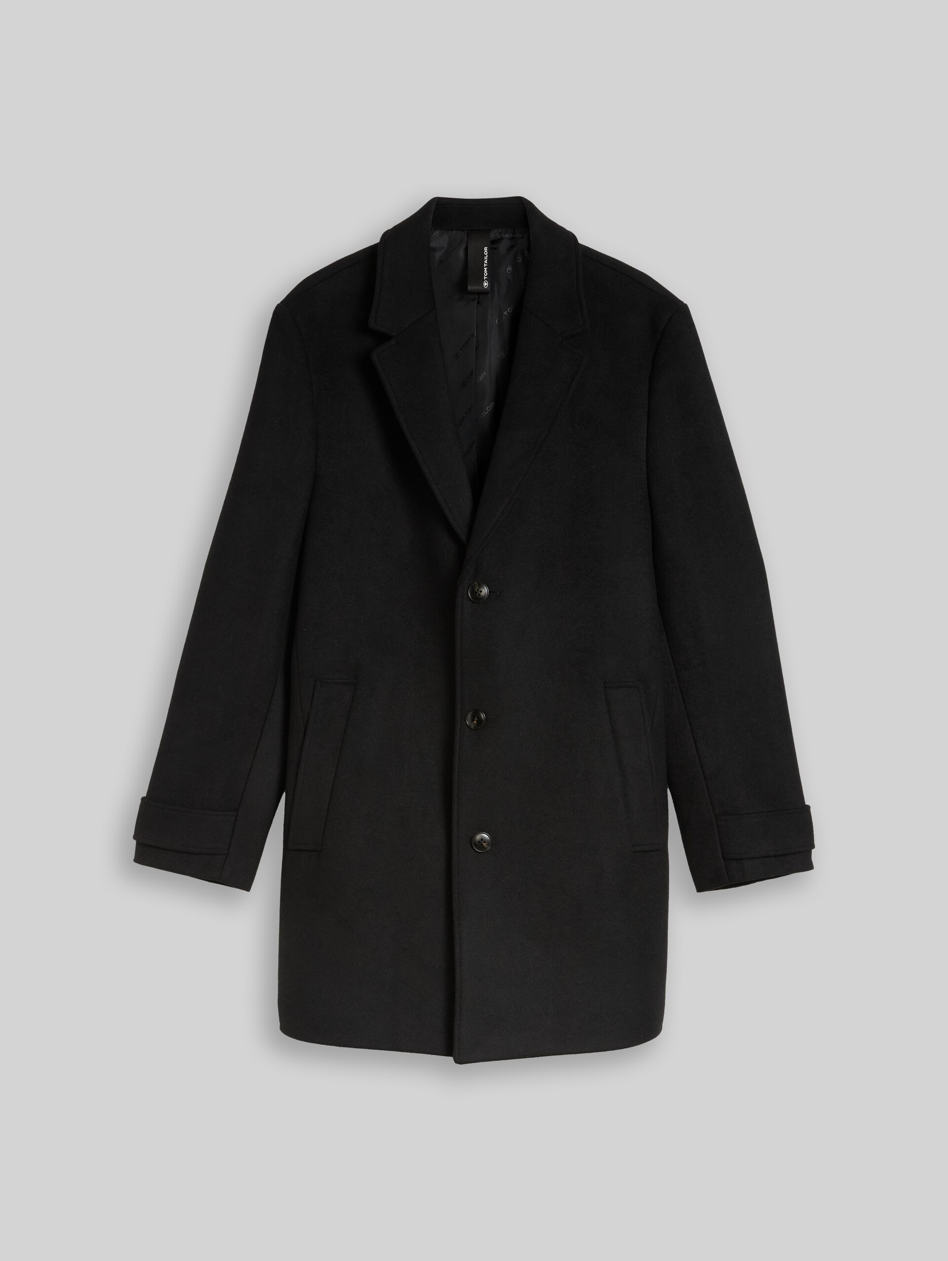 Wollmantel mit Reverskragen - Black - Vorder-Produkt-Ansicht