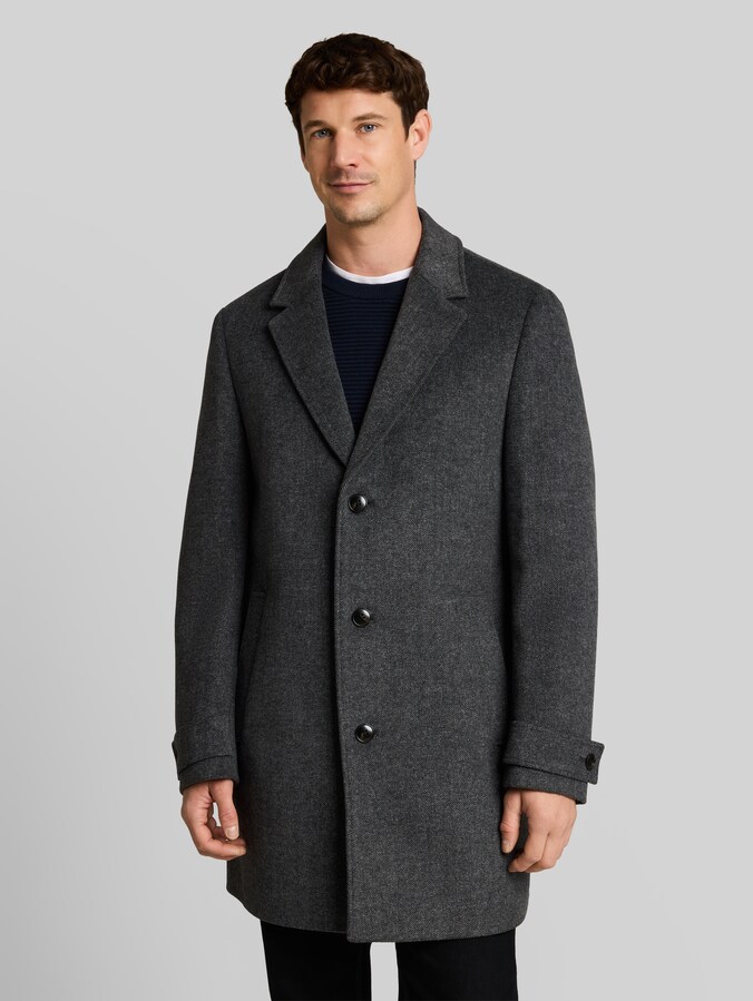 Wollen jas met reverskraag door Men, dark grey black herringbone