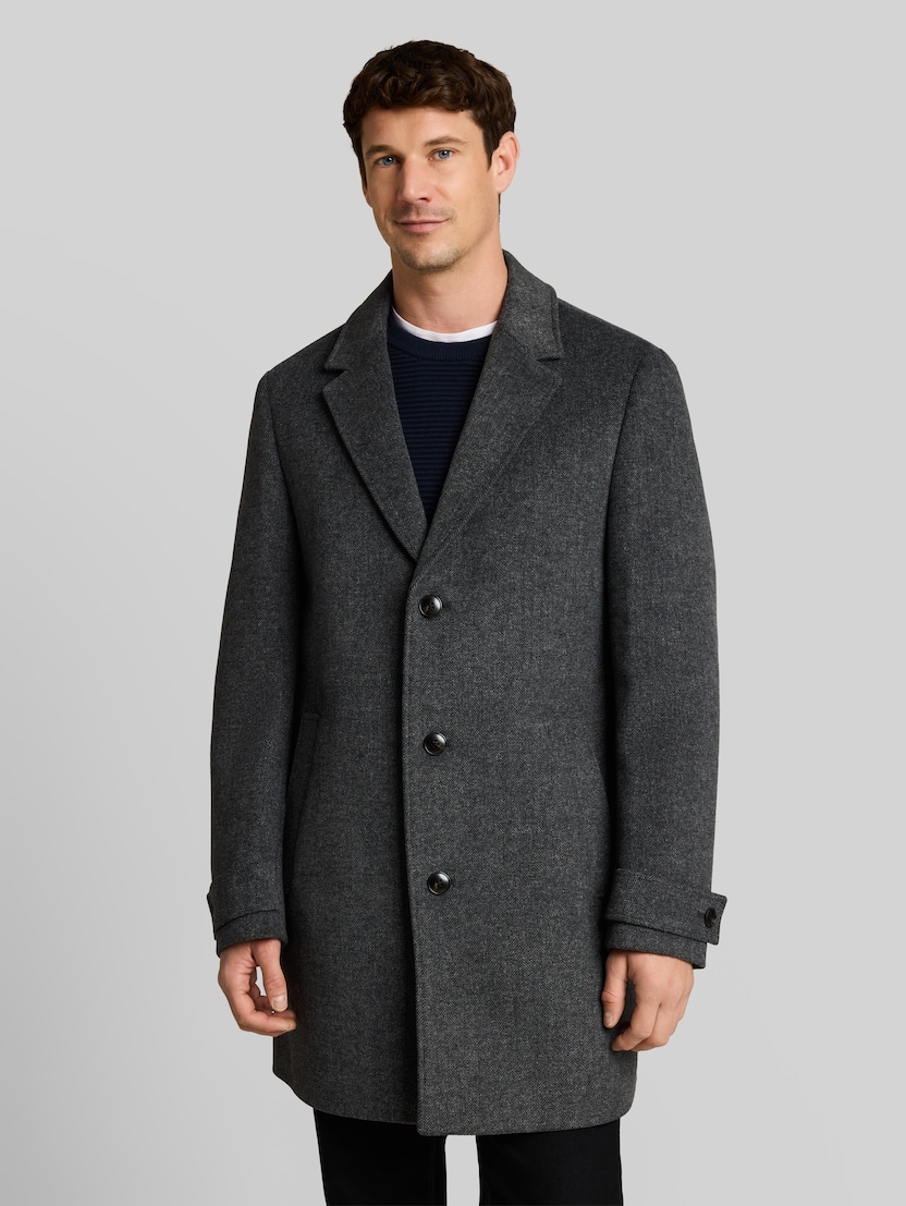 Wollen jas met reverskraag door Men, dark grey black herringbone