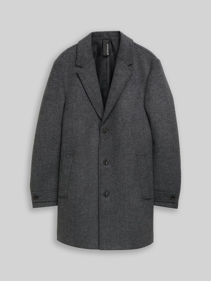 Wollmantel mit Reverskragen von Men, dark grey black herringbone