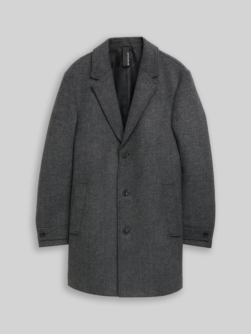 Wool coat with lapel collar by Men, dark grey black herringbone