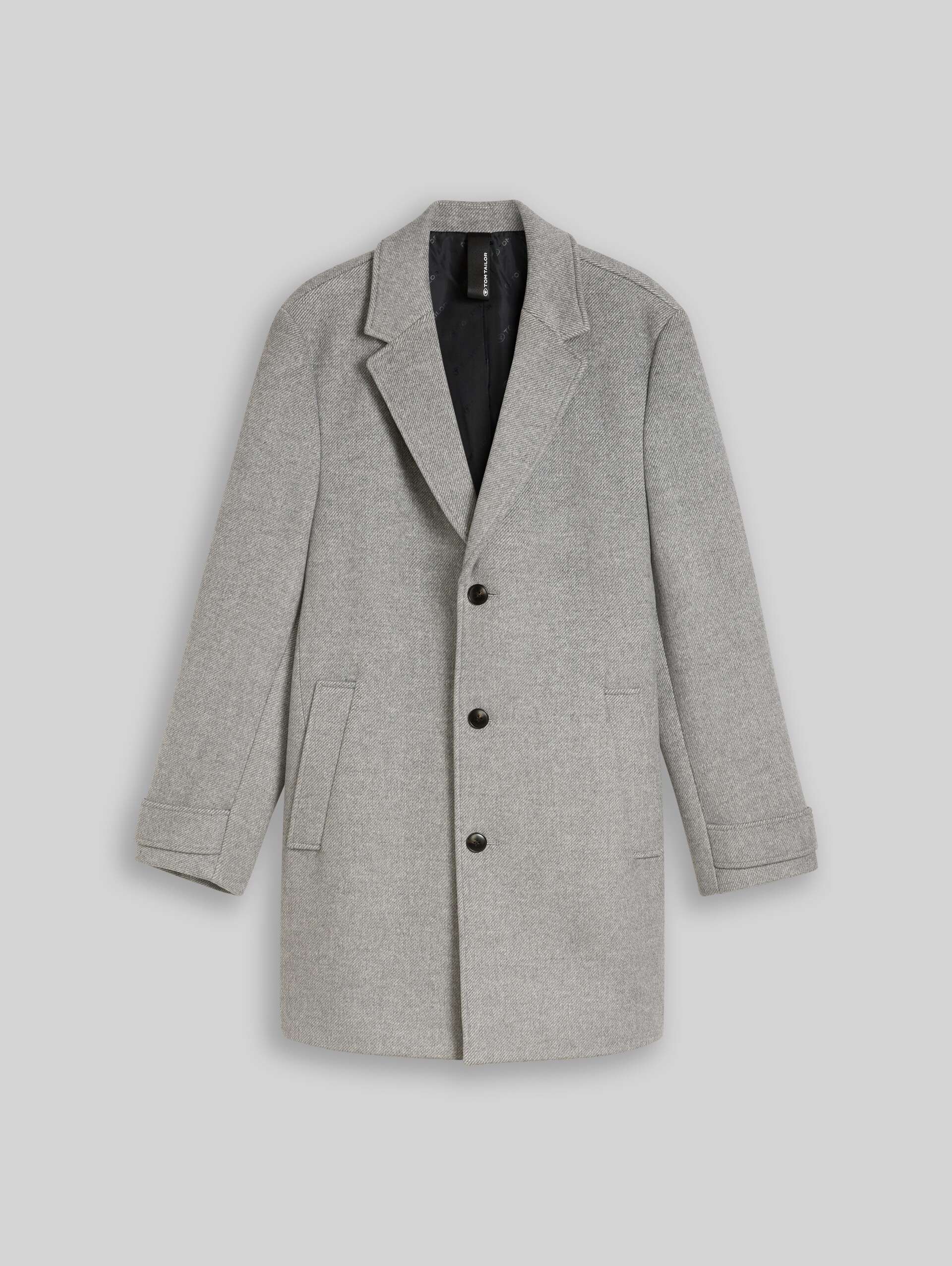 Wollmantel mit Reverskragen - mid grey melange twill - Vorder-Produkt-Ansicht