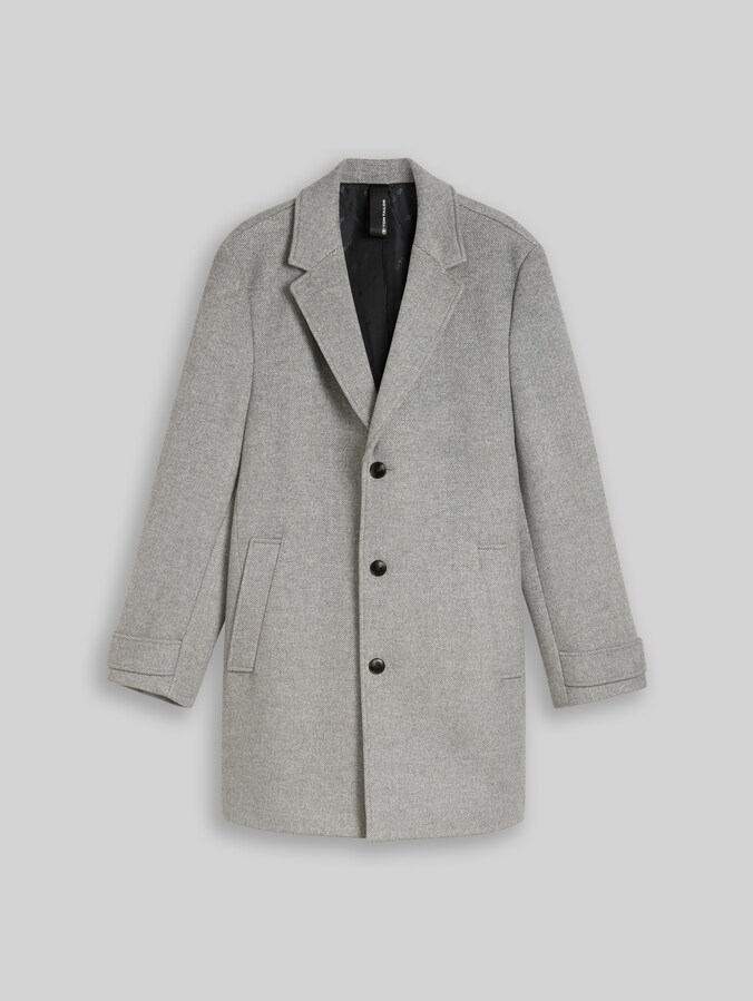 Wollmantel mit Reverskragen von Men, mid grey melange twill