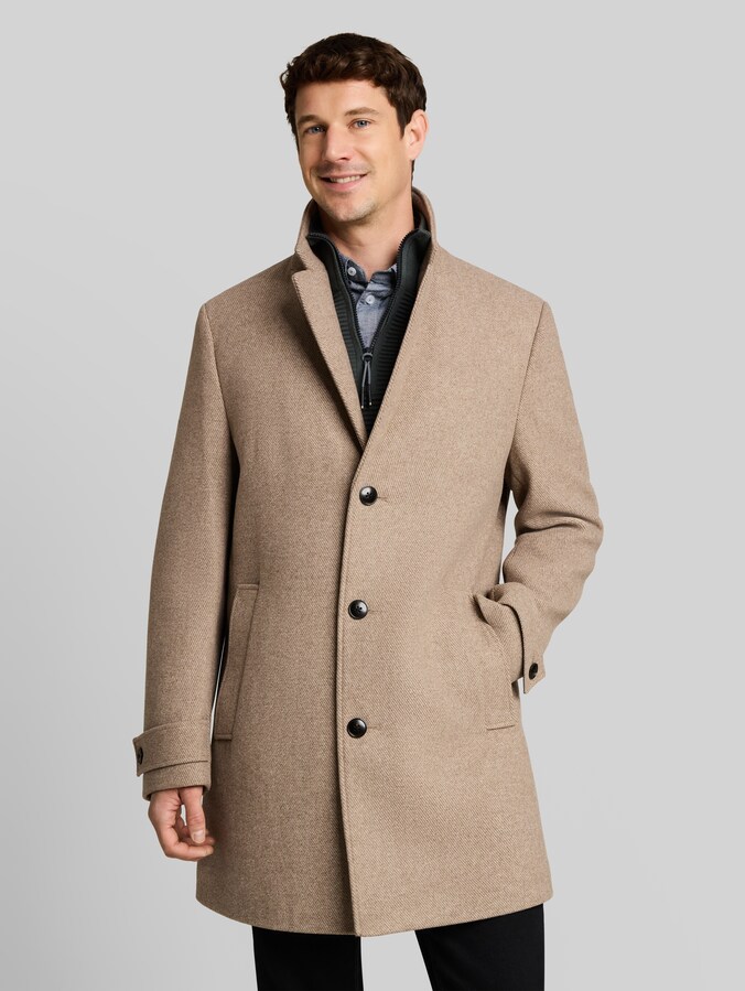 Wollen jas met reverskraag door Men, mid beige melange twill