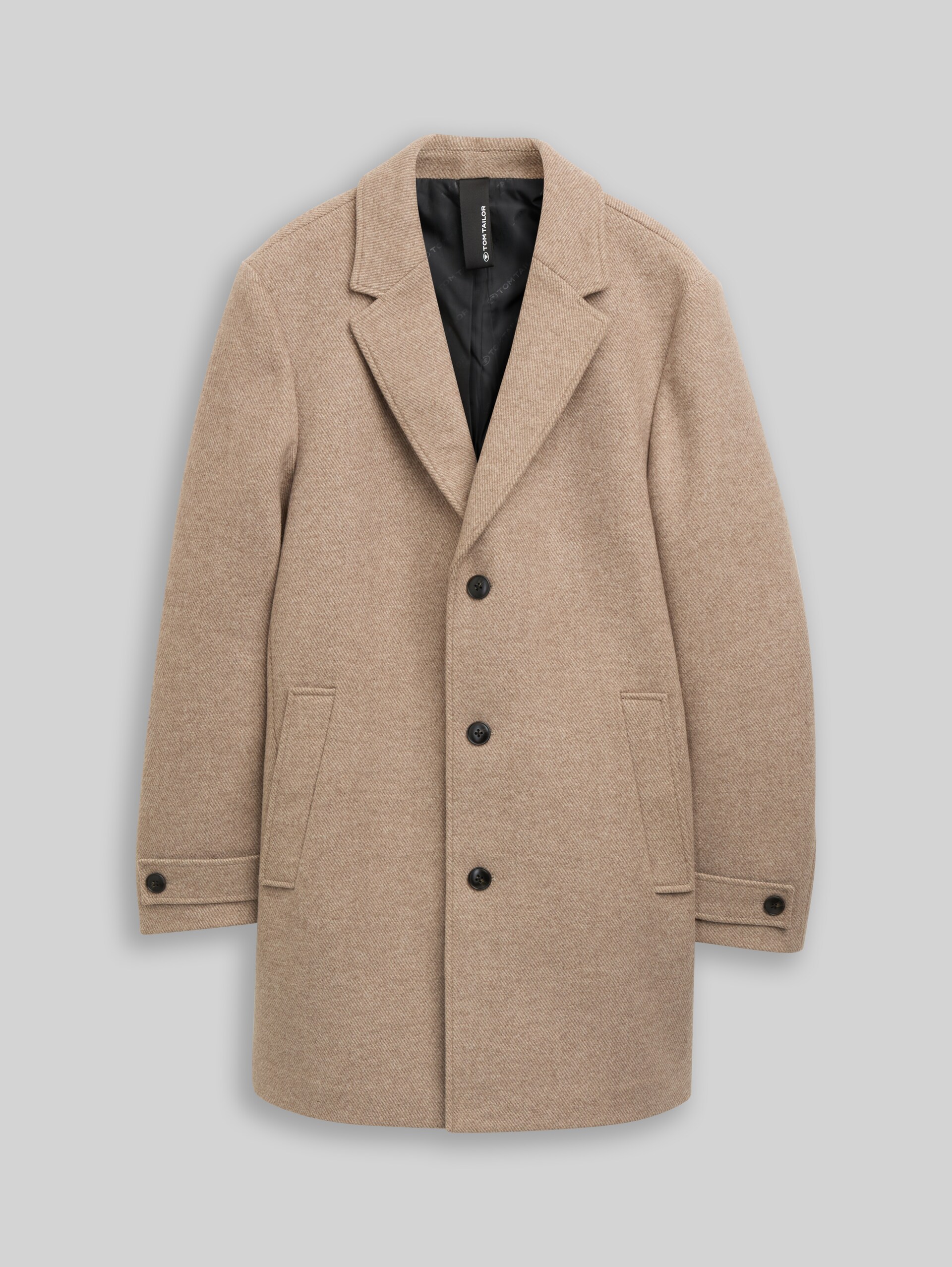Wollmantel mit Reverskragen - mid beige melange twill - Vorder-Produkt-Ansicht