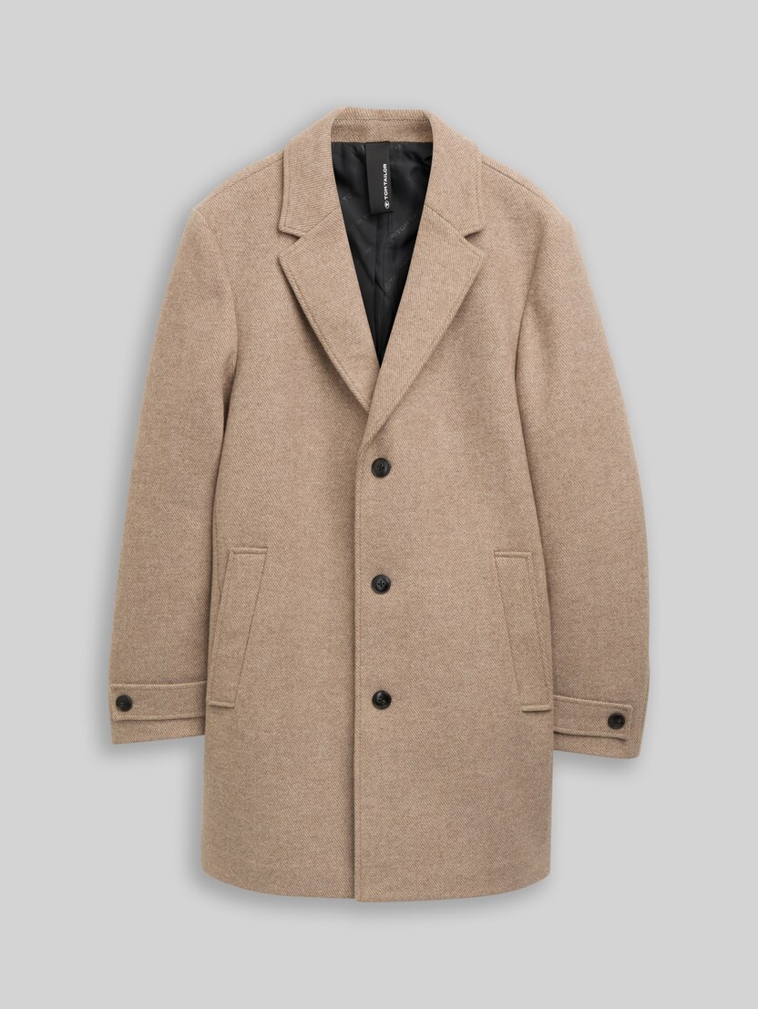 Wollen jas met reverskraag door Men, mid beige melange twill