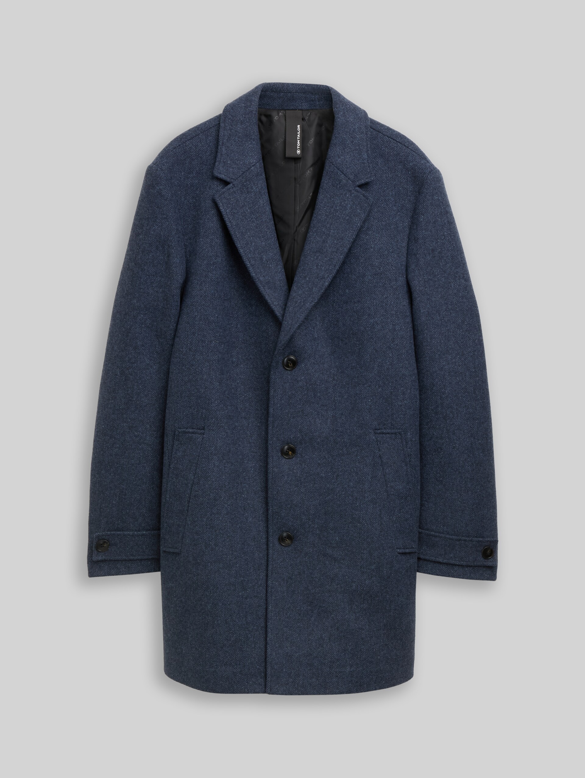 Wollmantel mit Reverskragen - navy herringbone strcuture - Vorder-Produkt-Ansicht