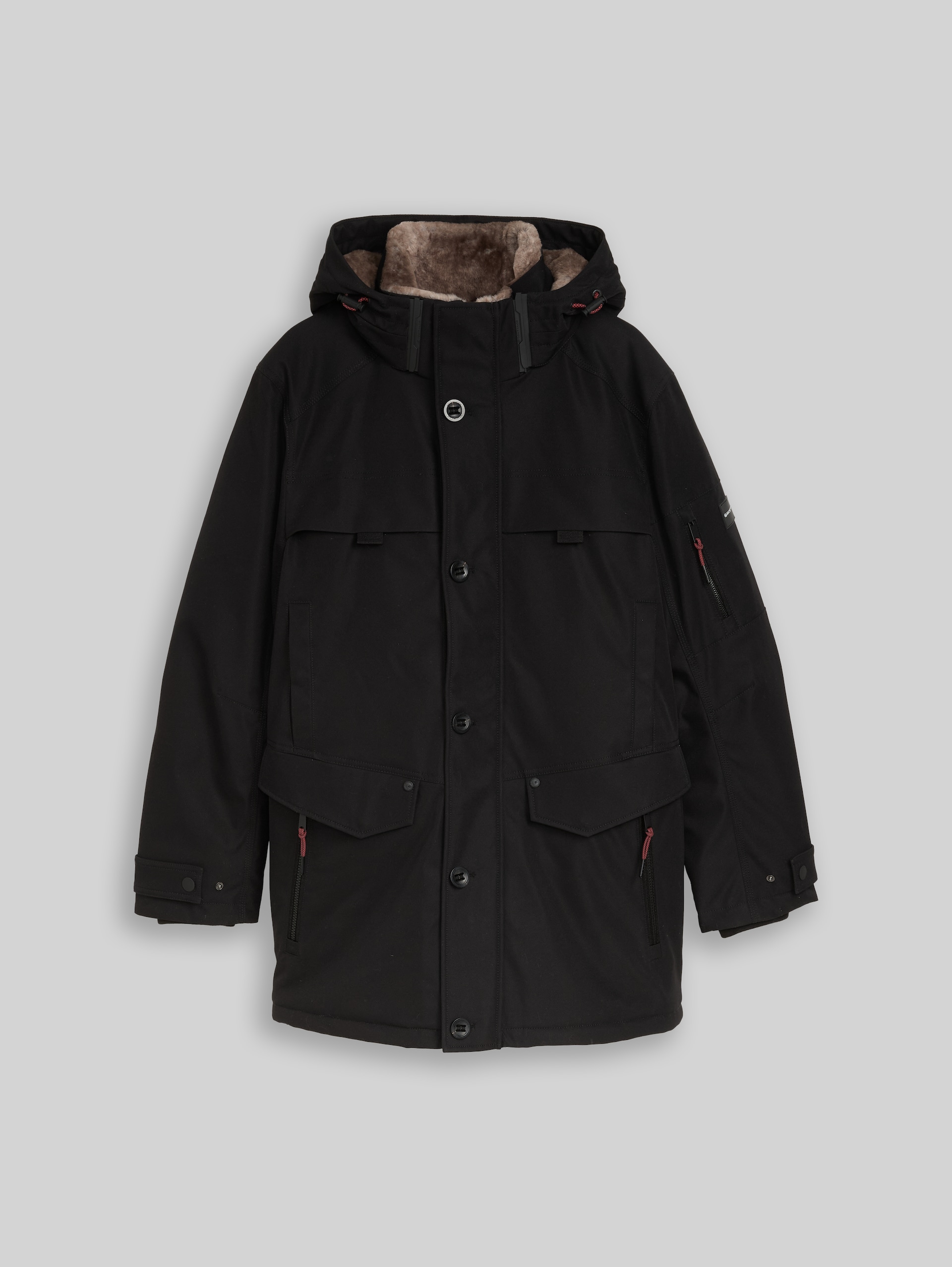Puffer-Parka mit abnehmbarer Kapuze - Black - Vorder-Produkt-Ansicht