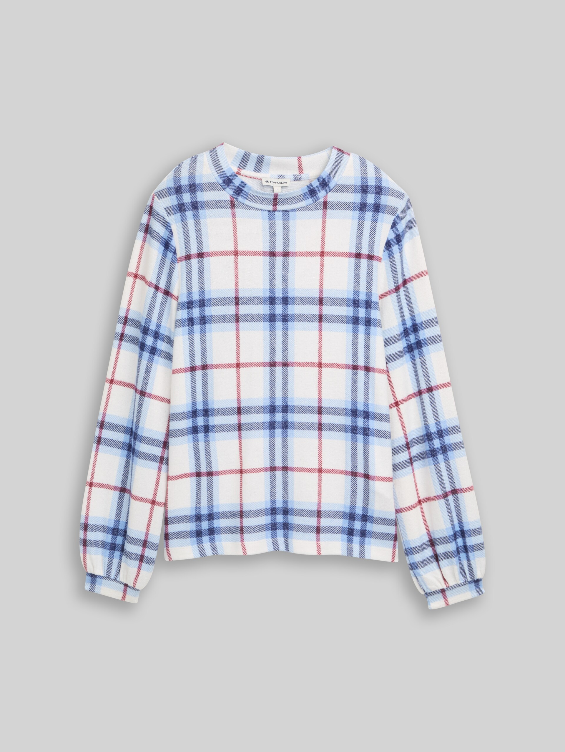 Langarmshirt mit Karomuster - off white blue big check - Vorder-Produkt-Ansicht
