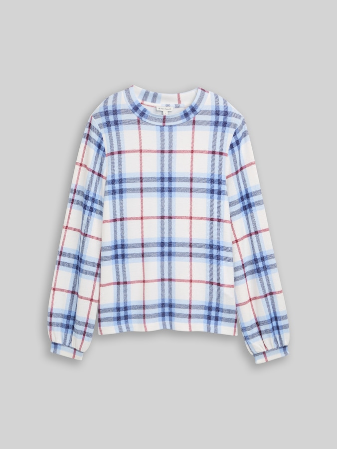 Long-sleeved shirt with checked pattern by Women, off white blue big check