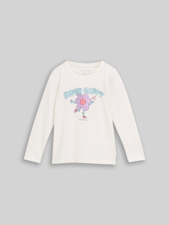 T-shirt met lange mouwen en glitterprint door Mini Girls, Whisper White