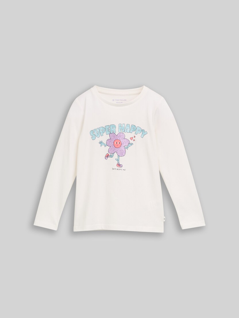 Langarmshirt mit Glitzer-Print von Mini Girls, Whisper White