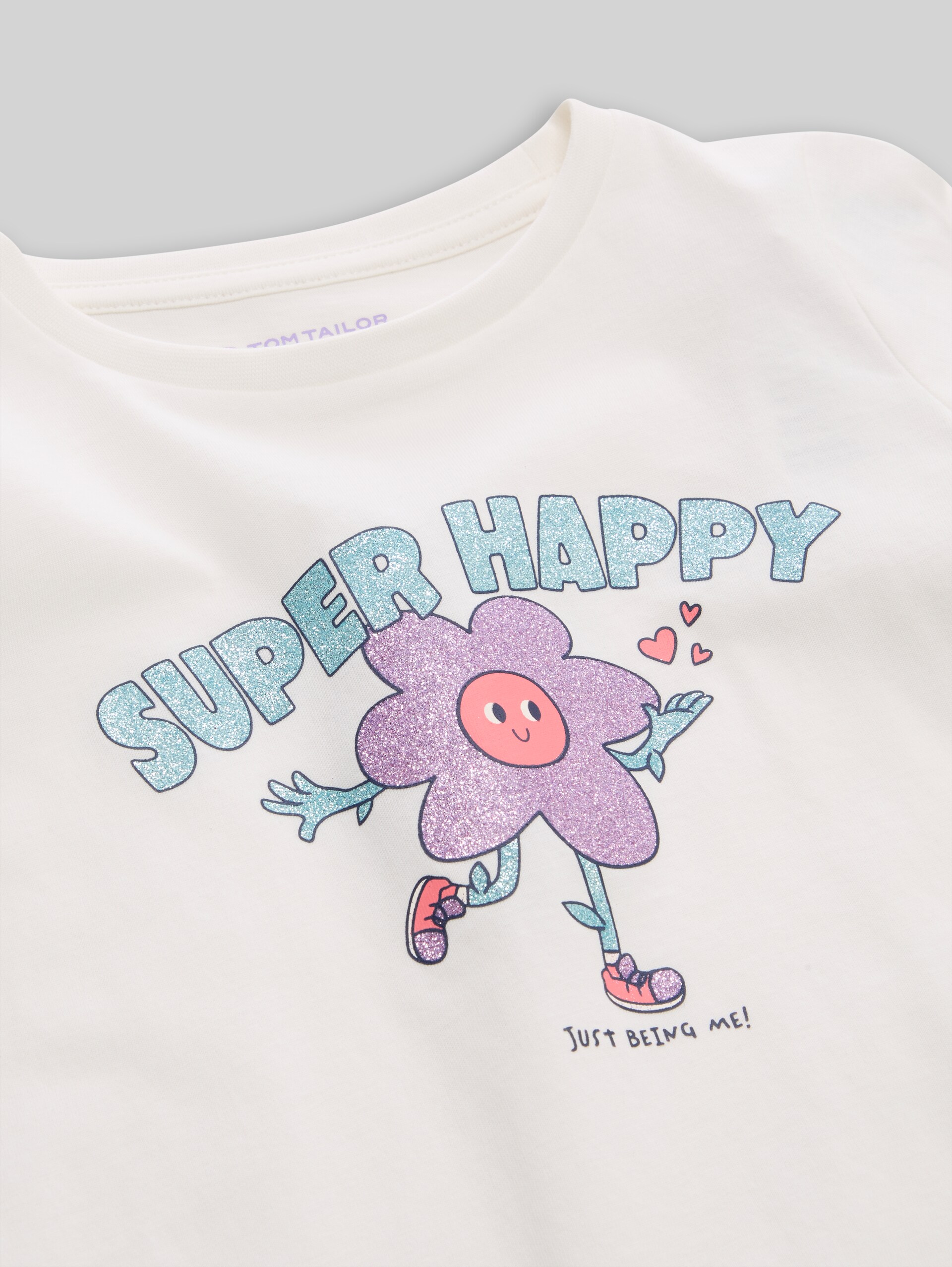 T-shirt met lange mouwen en glitterprint - Whisper White - Detailaanzicht model