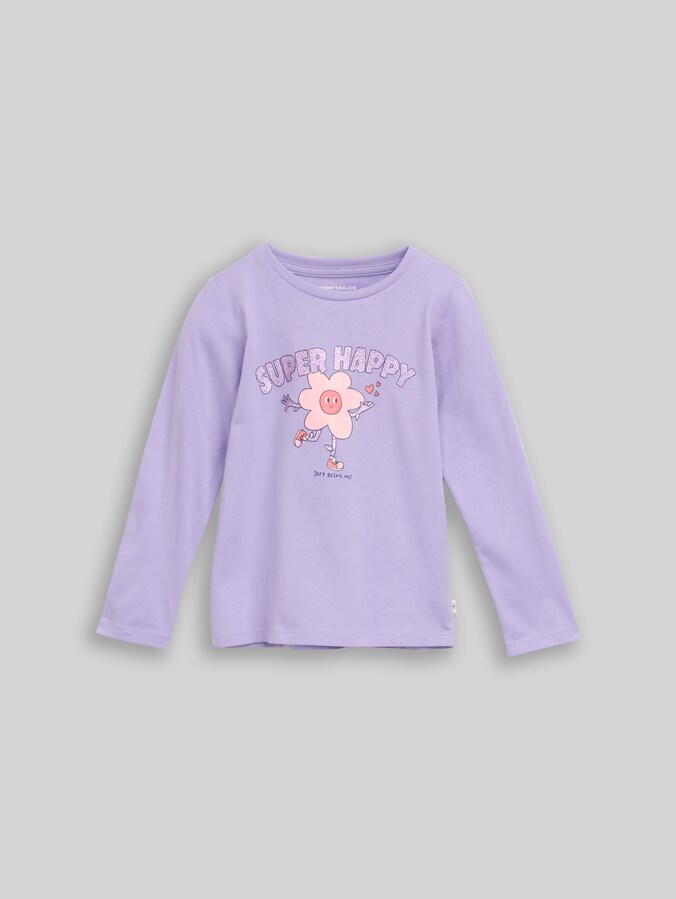 T-shirt met lange mouwen en glitterprint door Mini Girls, sweet purple